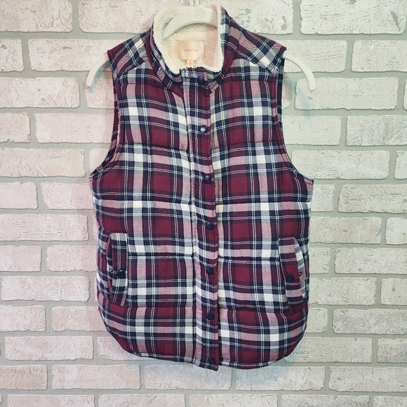 Skies Are Blue Womens Plaid Sherpa Lined Vest R/B/B S - Picture 1 of 12